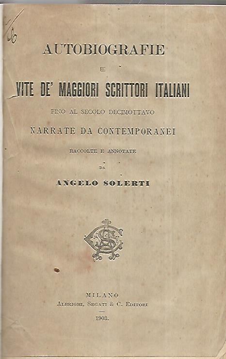 Autobiografie e vite de maggiori scrittori italiani fino al secolo decimottavo - copertina
