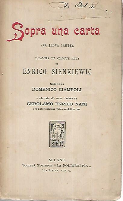 Sopra una carta. (Na jedna carte) Dramma in cinque atti - copertina