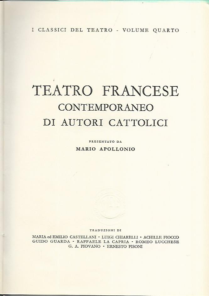 Teatro francese contemporaneo di autori cattolici - copertina