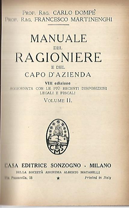 Manuale del ragioniere e del capo d'azienda. Vol 2 - copertina