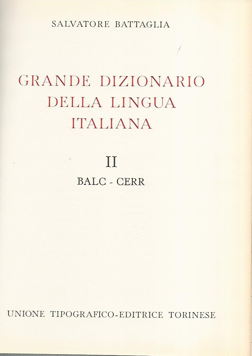 Grande dizionario della lingua italiana II Balc-Cerr - copertina