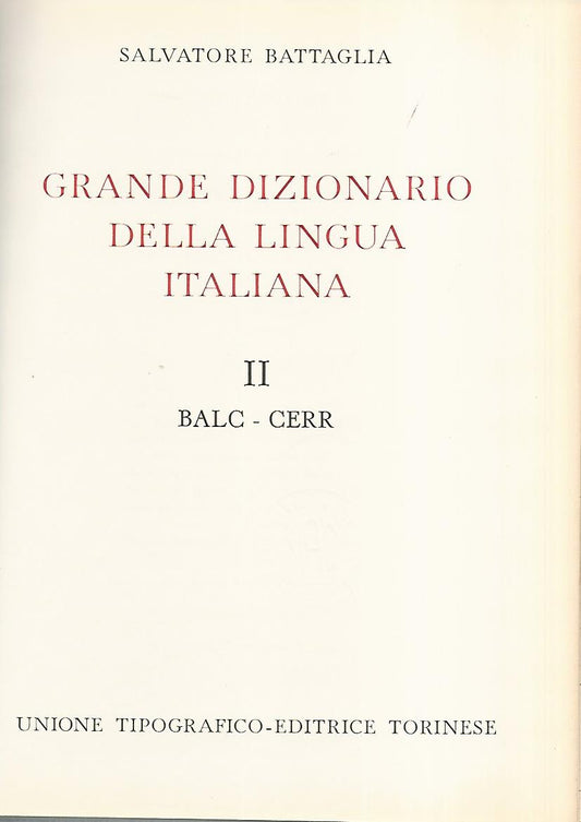Grande dizionario della lingua italiana II Balc-Cerr - copertina