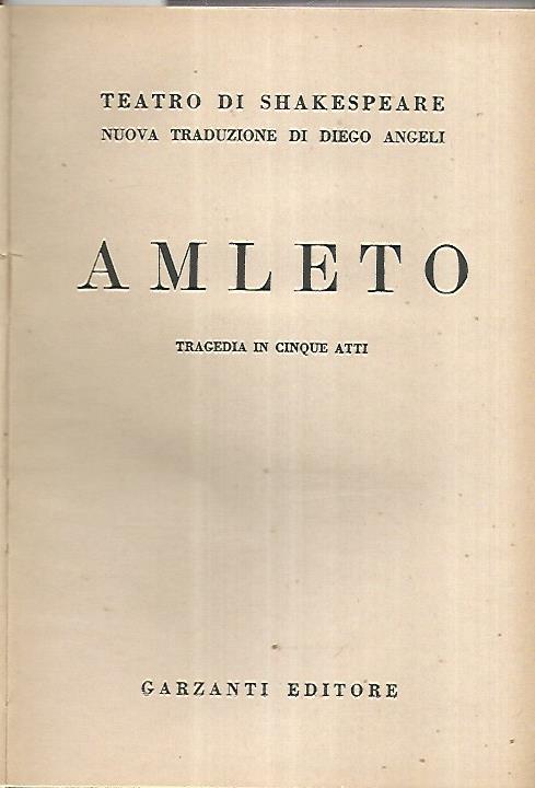 Amleto. Tragedia in cinque atti - copertina