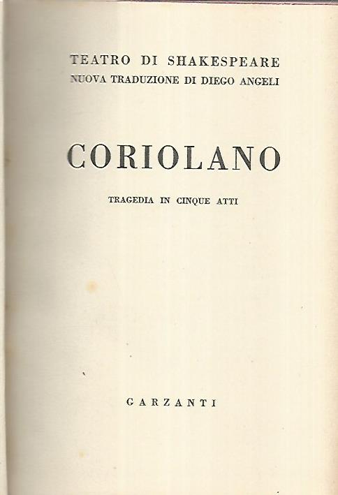 Coriolano. Tragedia in cinque atti - copertina