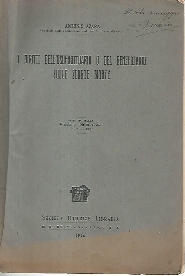I diritti dell'usufruttuario o del beneficiario sulle scorte morte - copertina