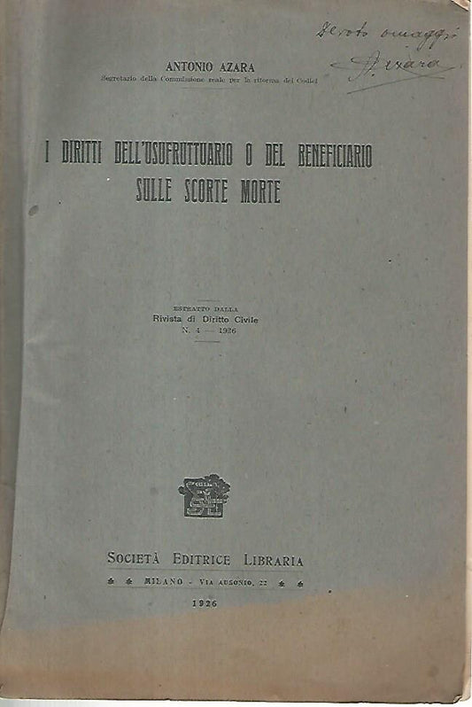 I diritti dell'usufruttuario o del beneficiario sulle scorte morte - copertina