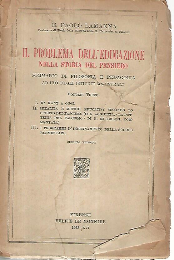 Il problema dell'educazione nella storia del pensiero. Volume terzo - copertina