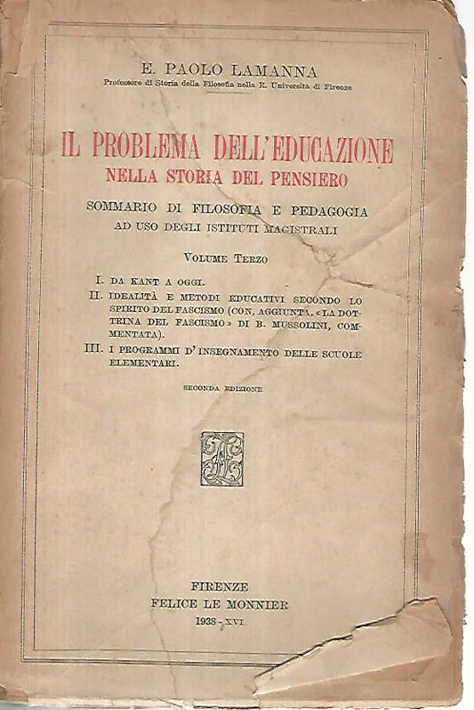 Il problema dell'educazione nella storia del pensiero. Volume terzo - copertina