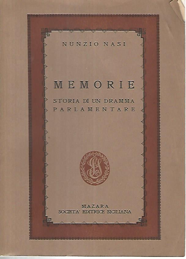 Memorie. Storia di un dramma parlamentare - copertina