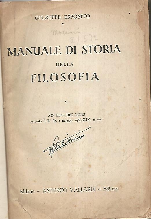 Manuale di storia della filosofia - copertina