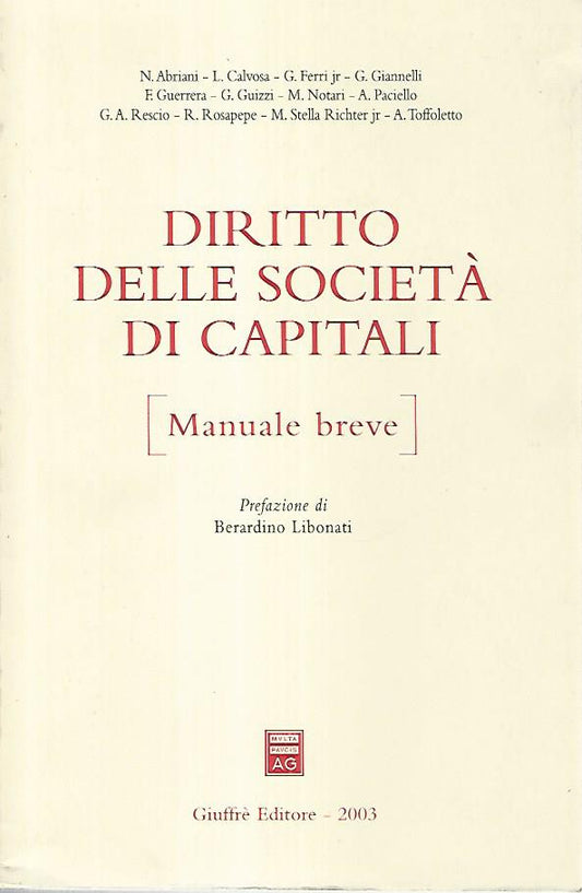 Diritto delle società di capitali. Manuale breve - copertina