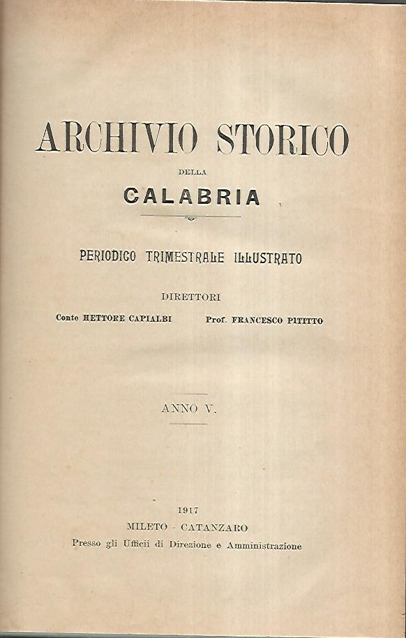 Archivio storico della Calabria. Anno V - copertina