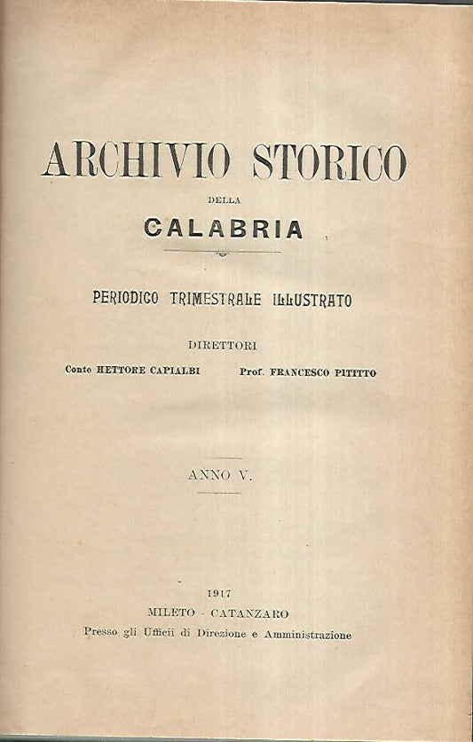 Archivio storico della Calabria. Anno V - copertina