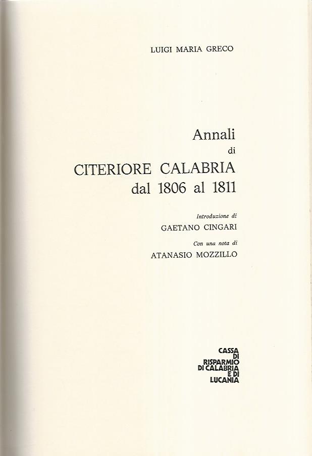 Annali di Citeriore Calabria dal 1806 al 1811 - copertina
