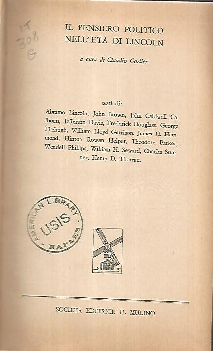 Il pensiero politico nell'età di Lincoln - copertina