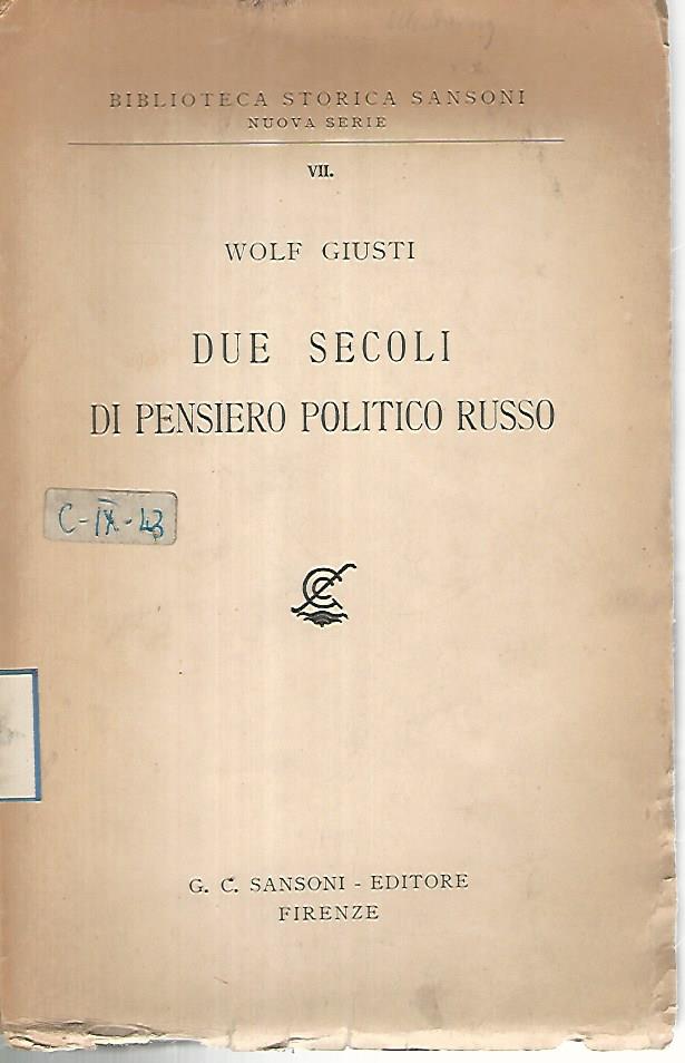 Due secoli di pensiero politico russo - copertina