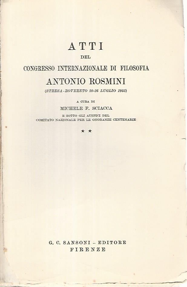 Atti del congresso internazionale di filosofia Antonio Rosmini - copertina