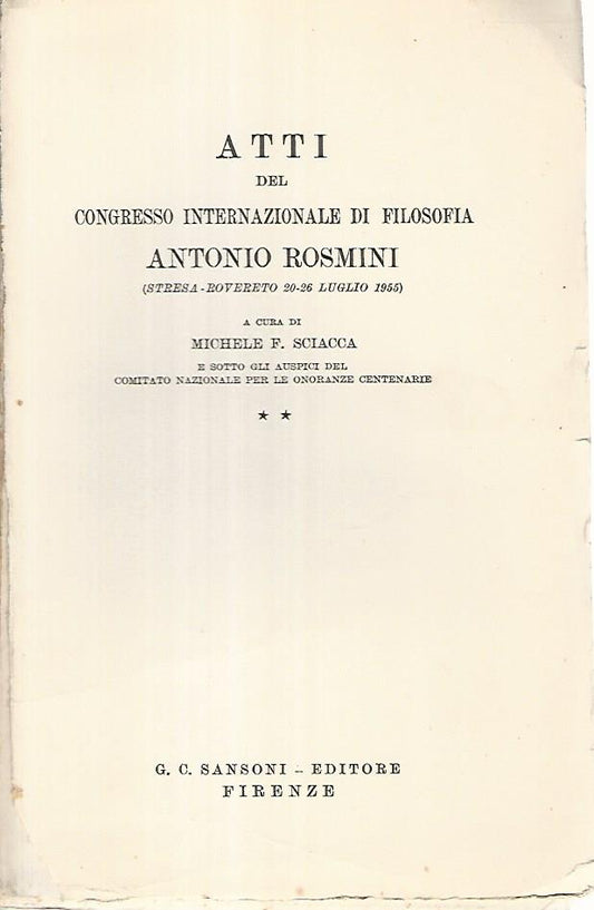 Atti del congresso internazionale di filosofia Antonio Rosmini - copertina