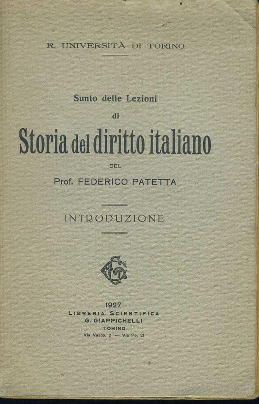Sunto delle lezioni di storia del diritto italiano - copertina
