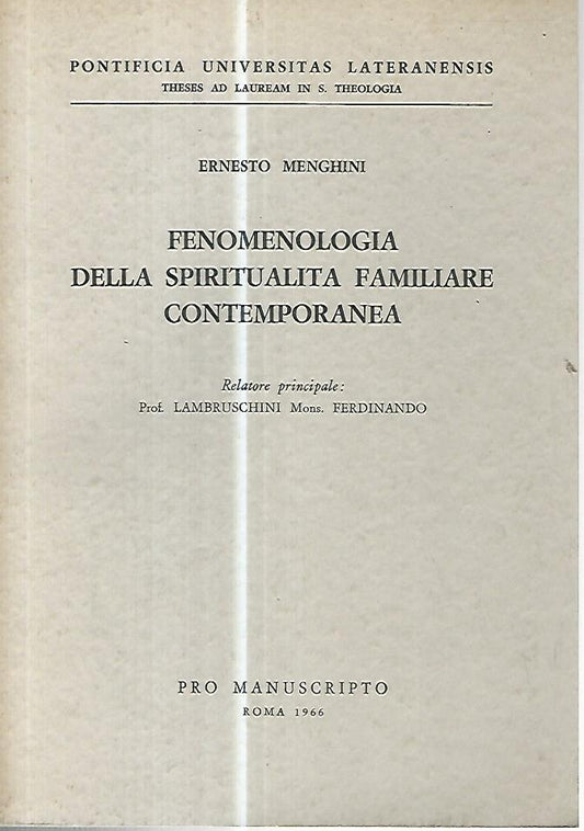Fenomenologia della spiritualità familiare contemporanea - copertina