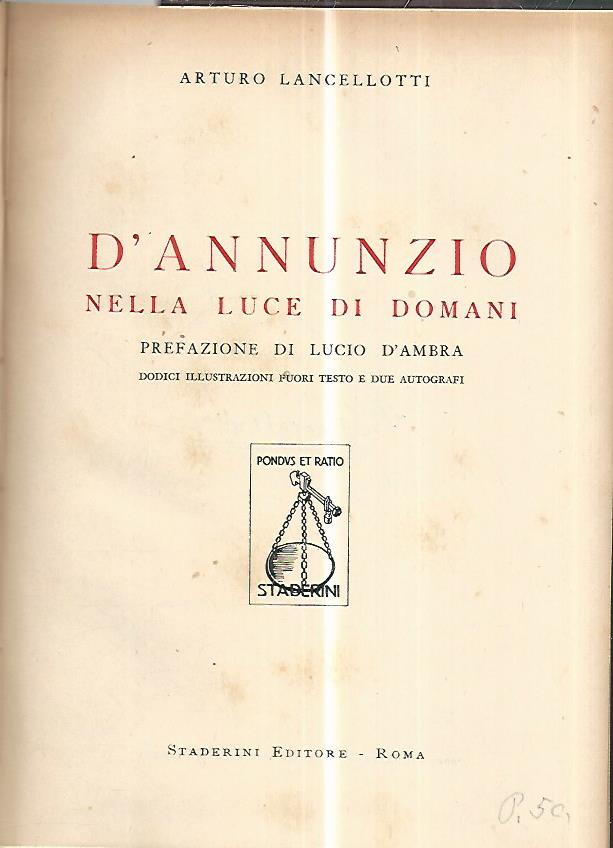 D'Annunzio nella luce di domani - copertina