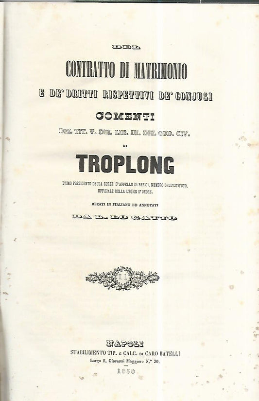 Contratto di matrimonio e de' dritti rispettivi de' conjugi. Voll. 1-2 - copertina