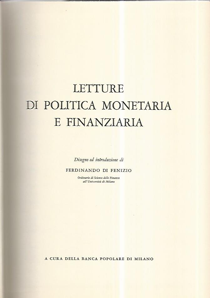 Letture di politica monetaria e finanziaria. Volume 1 - copertina