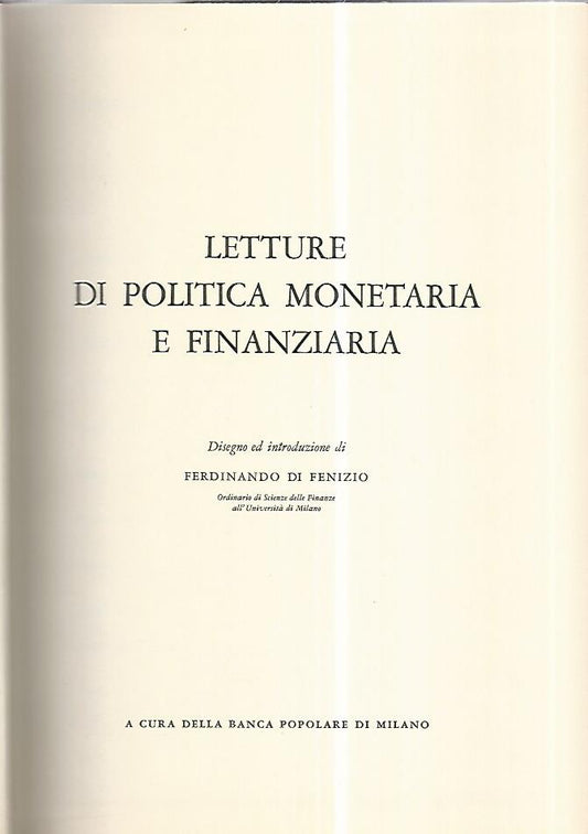 Letture di politica monetaria e finanziaria. Volume 1 - copertina