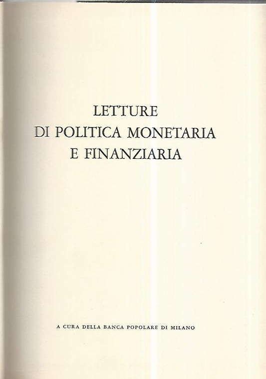 Letture di politica monetaria e finanziaria. Volume 2 - copertina