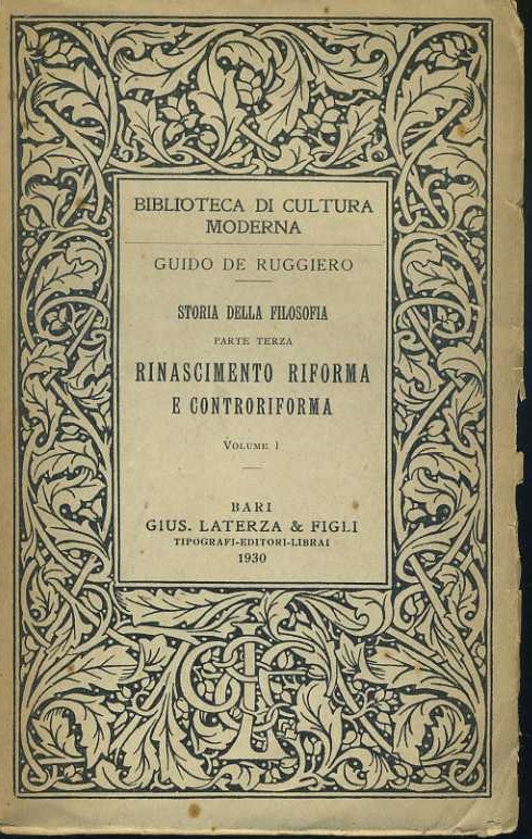 Storia della filosofia. Parte terza. Rinascimento riforma e controriforma. Vol. 1 - copertina