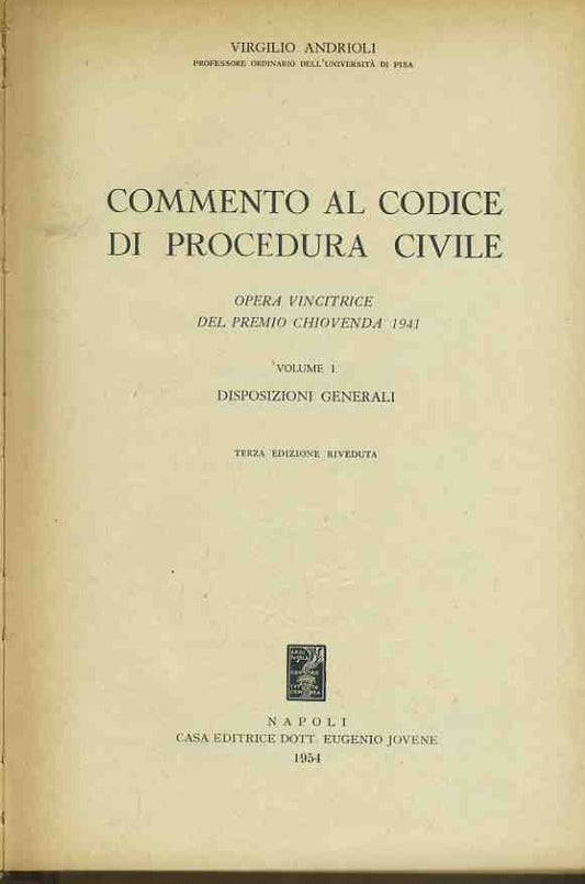 Commento al codice di procedura civile. Volume I - copertina