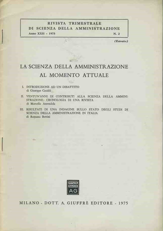 La scienza della amministrazione al momento attuale. Estratto - copertina
