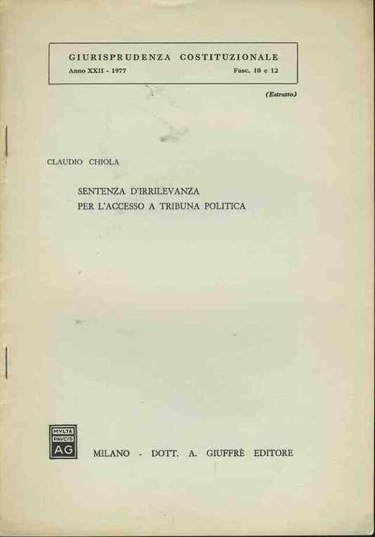 Sentenza d'irrilevanza per l'accesso a tribuna politica. Estratto - copertina