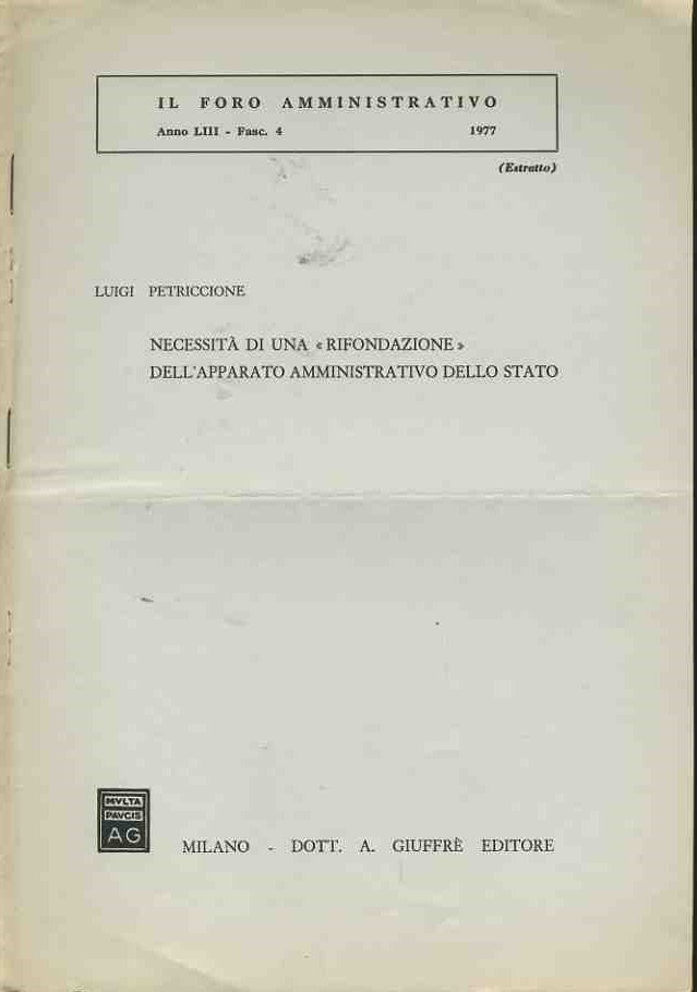 Necessità di una rifondazione dell'apparato amministrativo dello stato. Estratto - copertina