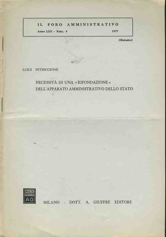 Necessità di una rifondazione dell'apparato amministrativo dello stato. Estratto - copertina