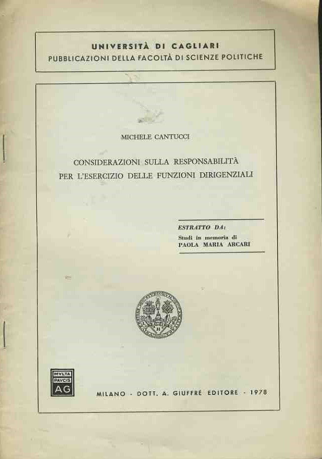 Considerazioni sulla responsabilità per l'esercizio delle funzioni dirigenziali. Estratto - copertina