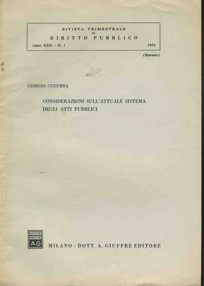 Considerazioni sull'attuale sistema degli atti pubblici. Estratto - copertina