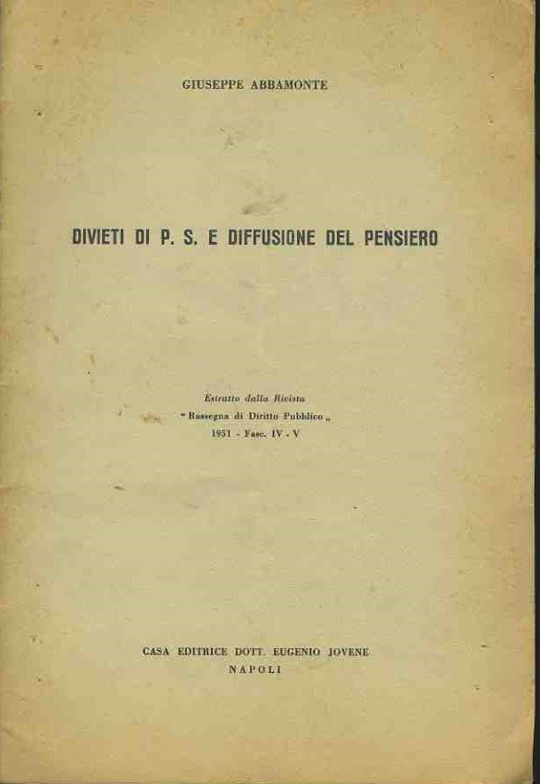 Divieti di P.S. e diffusione del pensiero. Estratto - copertina