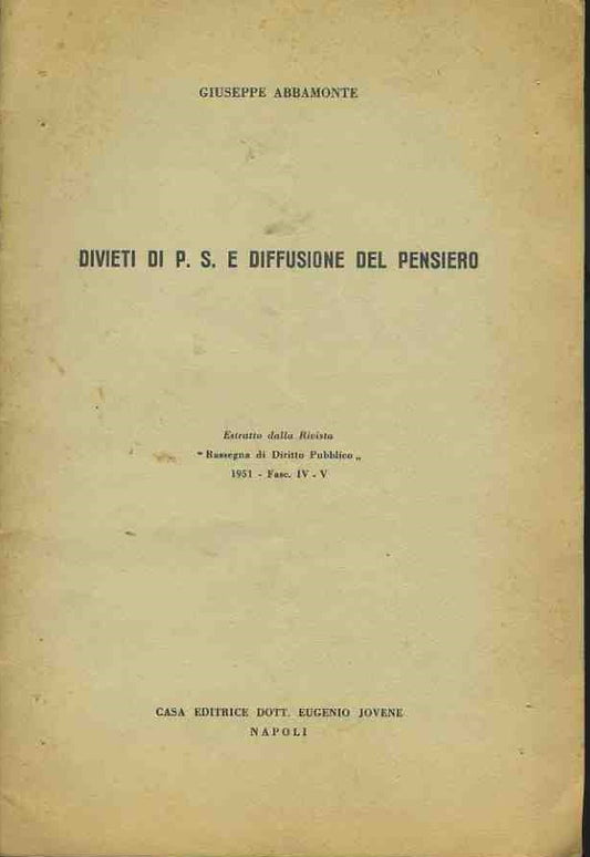 Divieti di P.S. e diffusione del pensiero. Estratto - copertina