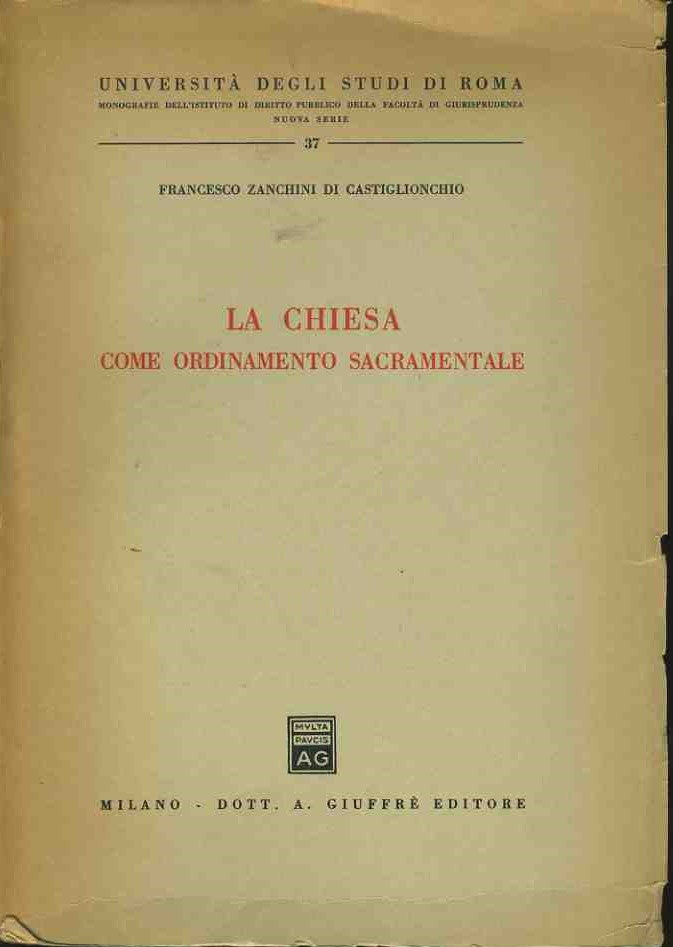 La chiesa come ordinamento sacramentale - copertina