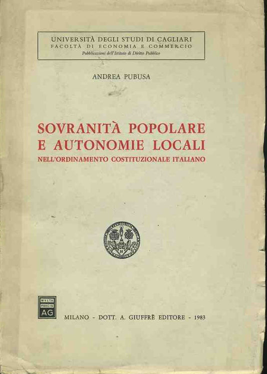 Sovranità popolare e autonomie locali nell'ordinamento costituzionale italiano - copertina