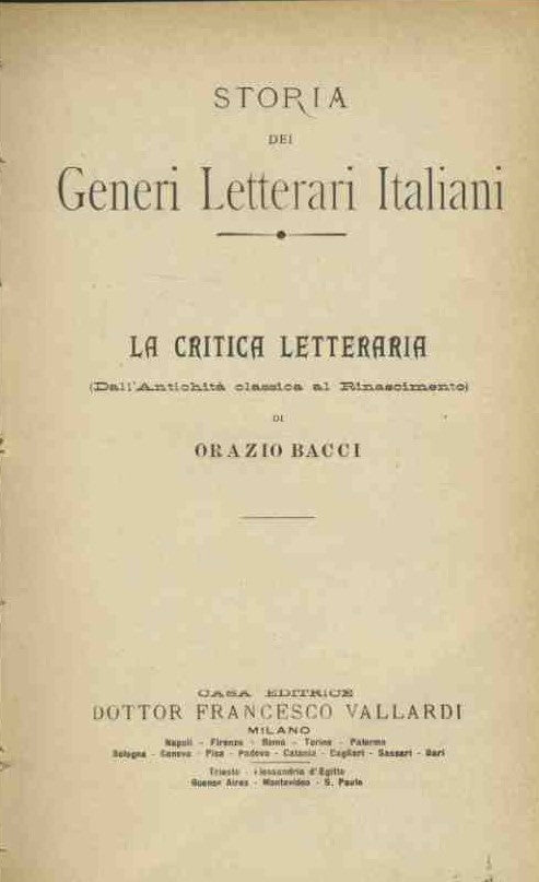La critica letteraria. Storia dei generi letterari italiani - copertina