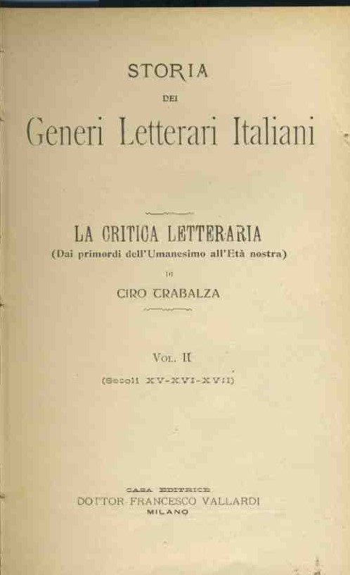 Storia dei generi letterari italiani. Vol II - copertina