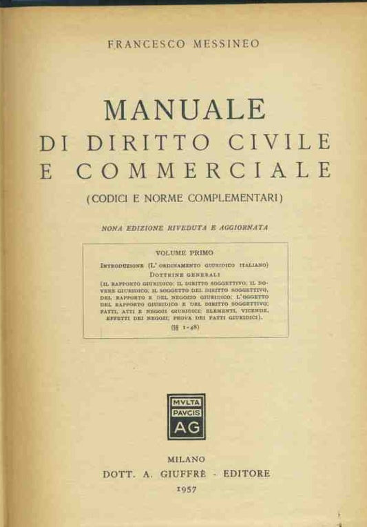 Manuale di diritto civile e commerciale. Vol 1 - copertina