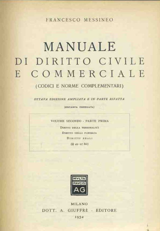 Manuale di diritto civile e commerciale. Vol. 2 parte I - copertina