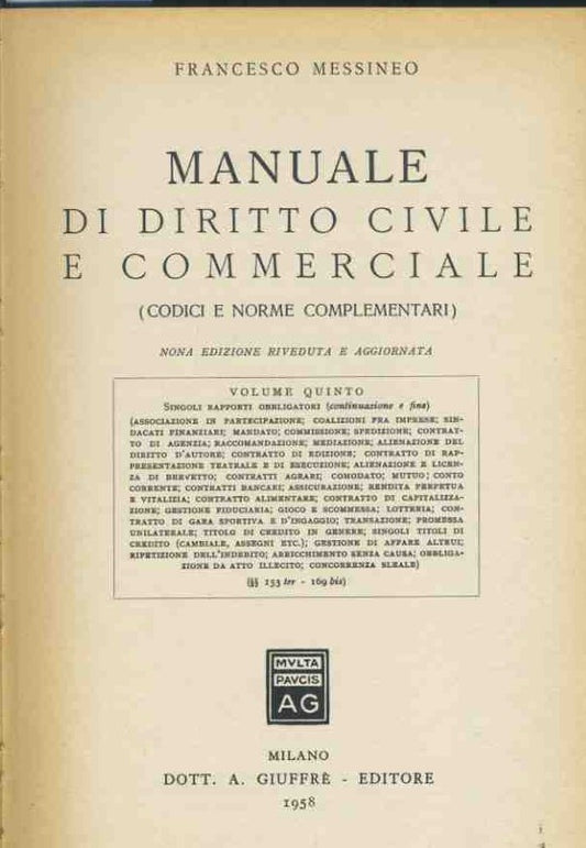 Manuale di diritto civile e commerciale. Vol. 5 - copertina