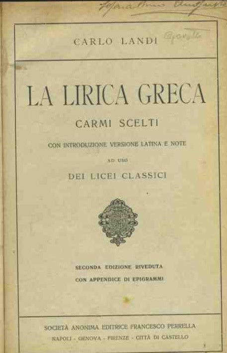 La lirica greca. Carmi scelti - copertina