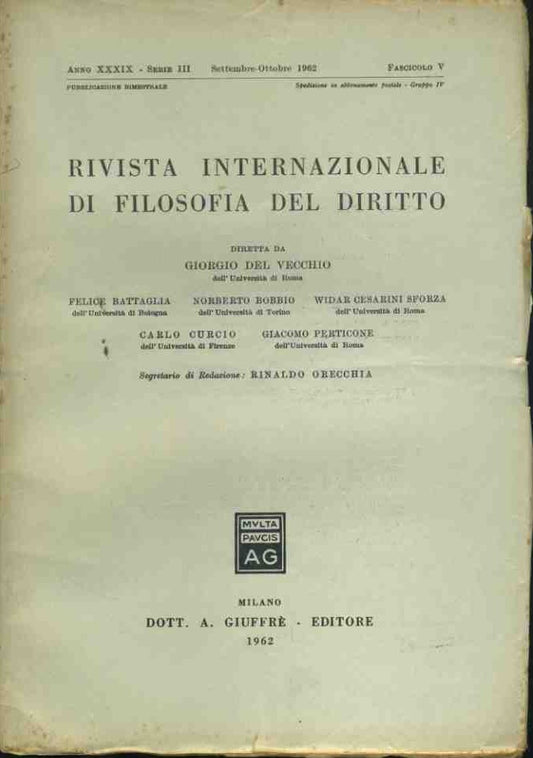 Rivista internazionale di filosofia del diritto. Settembre - ottobre 1962 - copertina