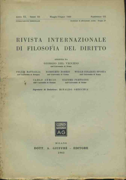 Rivista internazionale di filosofia del diritto. Maggio - Giugno 1963 - copertina