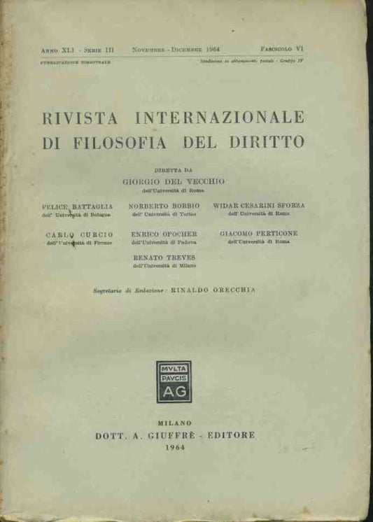 Rivista internazionale di filosofia del diritto. Novembre - Dicembre 1964 - copertina